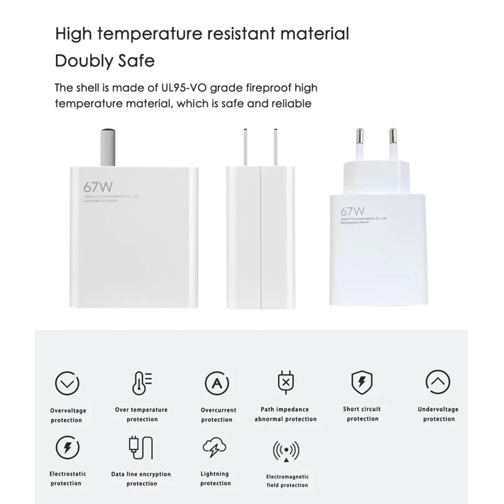 100% Original EU 67W Fast Charger for Xiaomi Poco X3 GT F3 GT Poco X4 Pro 5G & Mi Mix Fold Mi 11 11pro 11 Ultra 12 12X 13 Lite