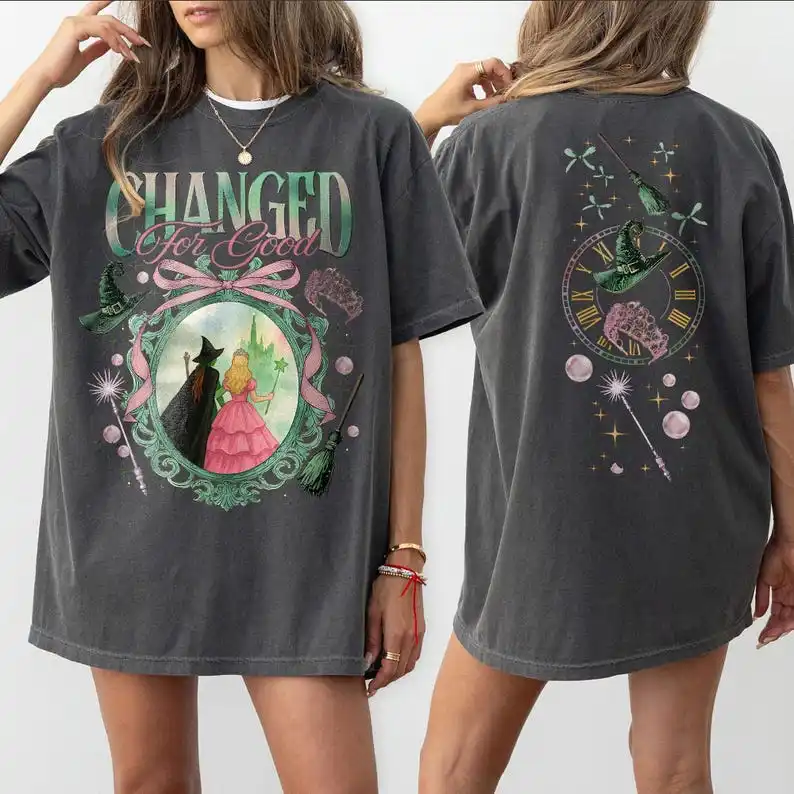 Vintage Wicked Changed For Good Shirts Defy Gravity Witch Tee 2-Sided Musical Shirt Wizard of Oz Broomstick Magic Wand Tee