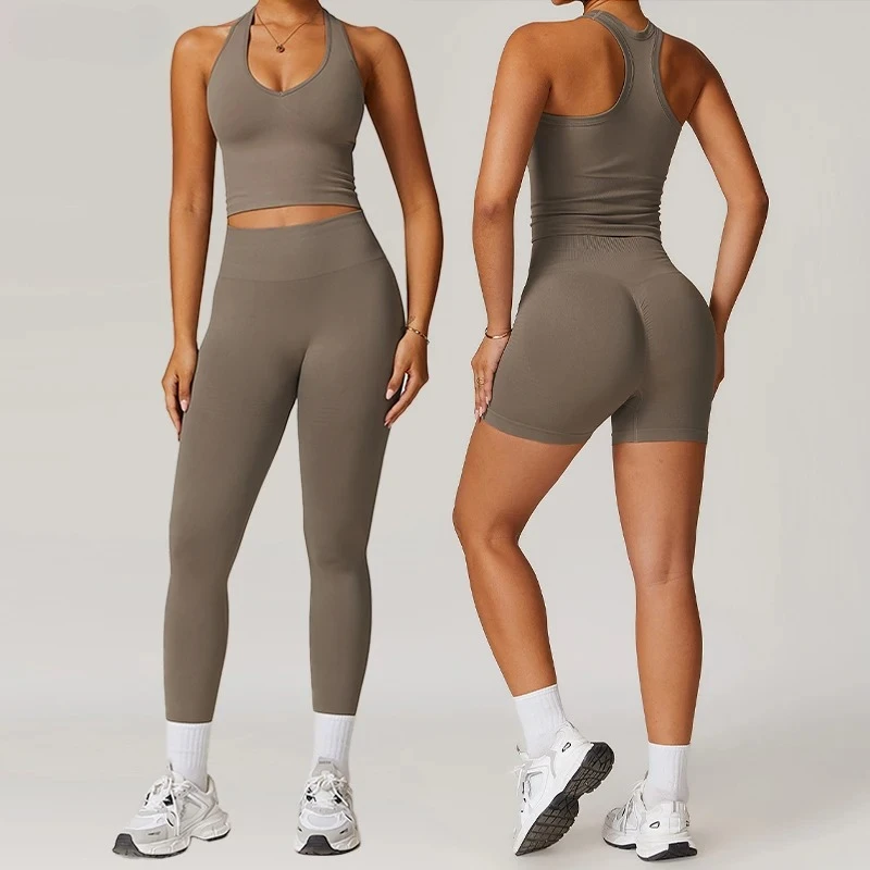 

2 Pieces Women's Gym Clothes Seamless Yoga Set Workout Tracksuit Solid Sports Vest + High Waist Leggings Fitness Sportswear Suit
