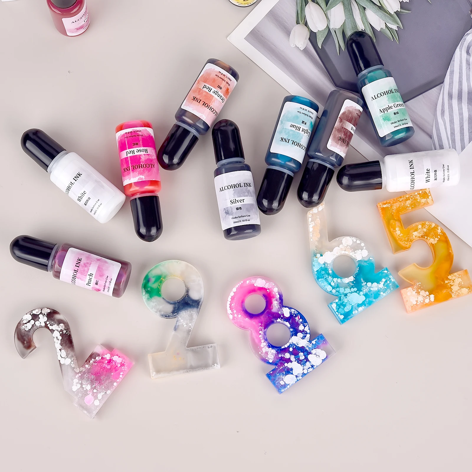 1set Art Ink Alcohol Epoxy Resin Pigment Kit Epoxy Resin Diffusion Pigment Liquid Mixed With Resin AB Glun Dyeing Jewelry Making