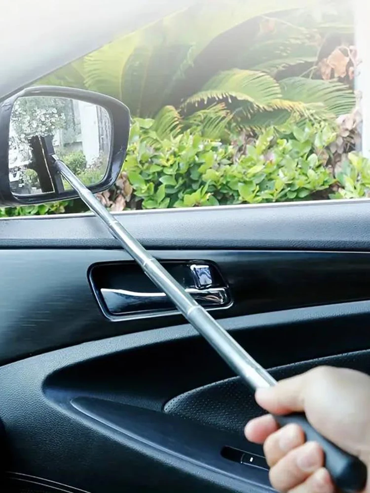 Limpador de espelho retrovisor de carro em aço inoxidável, extensível, limpador de espelho