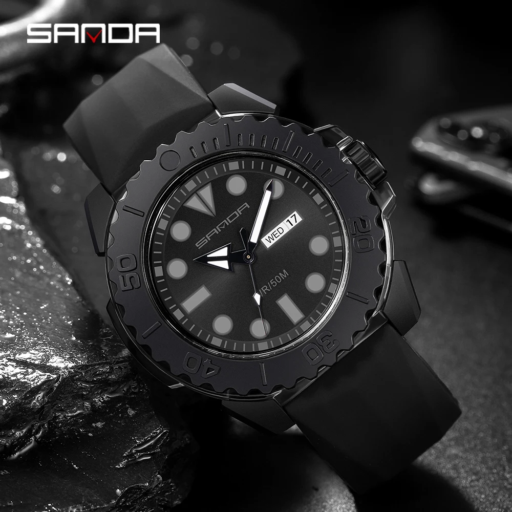 SANDA Brand Luxury Men\'s Silicone Sports Wrist Watch 50M Waterproof Date Calendar Business Quartz Watches Relogio Masculino