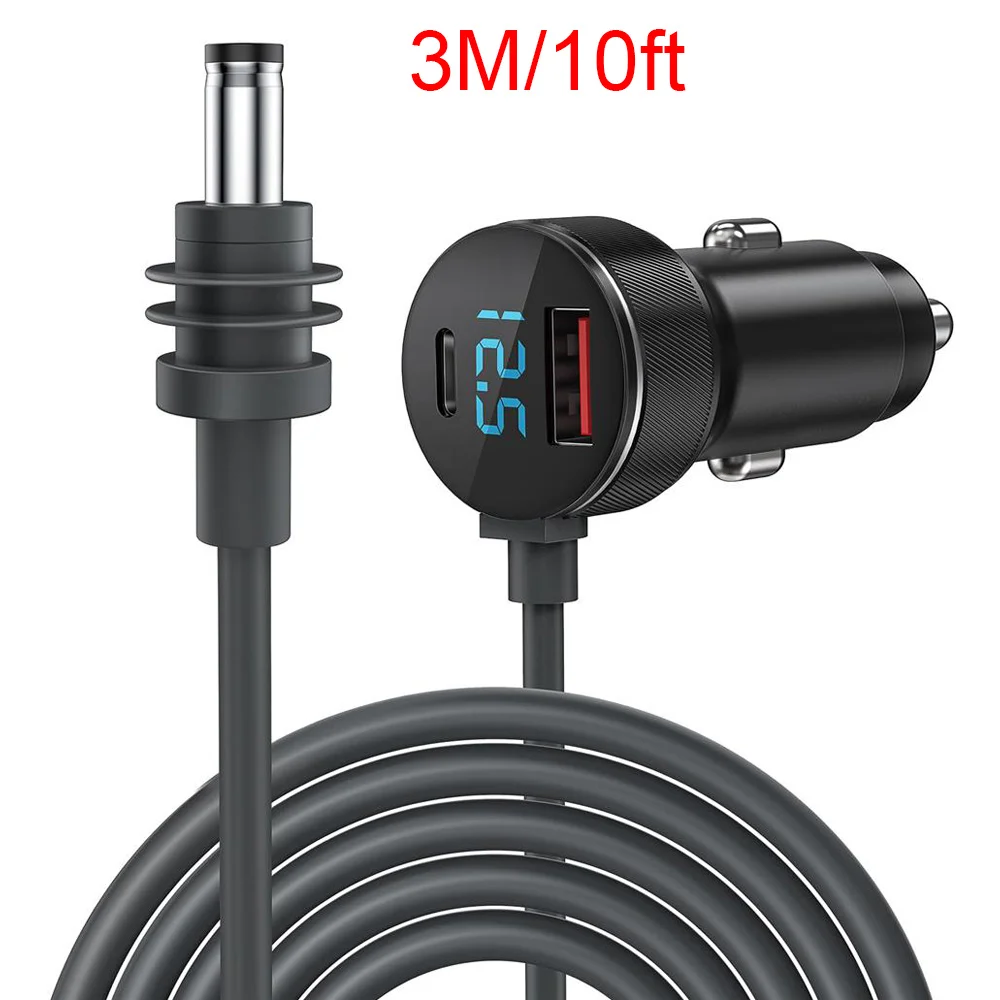 3M/10Ft for Starlink Mini DC Power Cable 65W Fast Charger Type-C USB Socket Cigarette Lighter With LED Voltmeter Digital Display