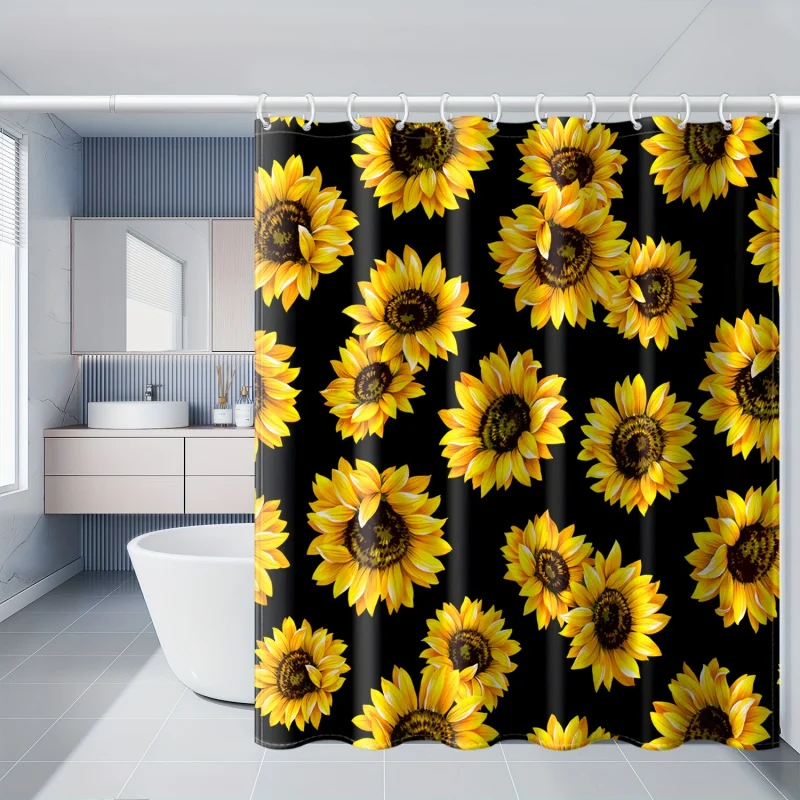 Sunflower Landscape Set: Includes 1/4 Shower Curtain, 12 Hooks, and Coordinating Bathroom Accessories - Perfect for Spr