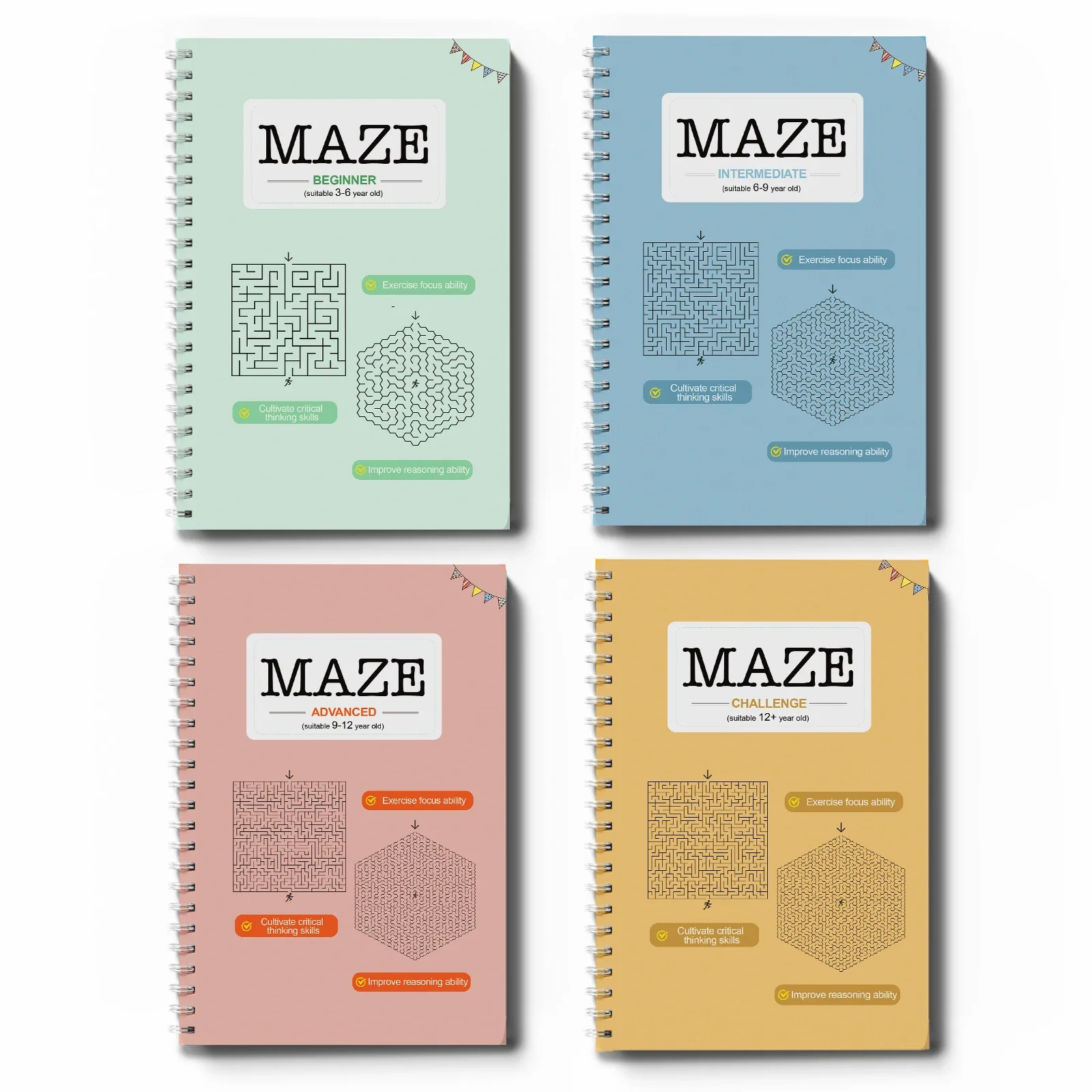 Kids Maze Game Book, Fun Puzzle Activity Workbook, Brain Training for Children, Improve Concentration & Logical Thinking