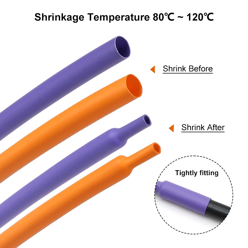 1~50mm Brown/Purple/Orange 2:1 Heat Shrink Tube Electrical Wire Wrapping Audio Cable Insulation Protecter Heat-shrinkable Sheath