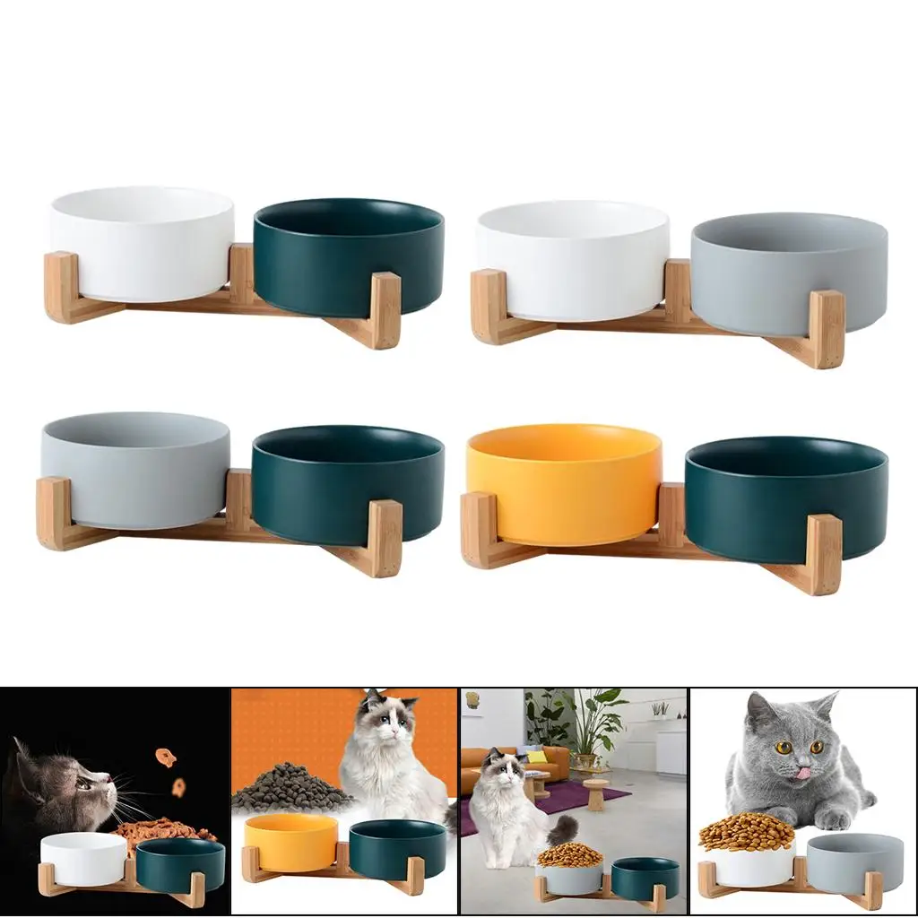 double puppy Bowls, and Food Bowl Set Detachable Ceramics Bowl for Cat and Small Dog