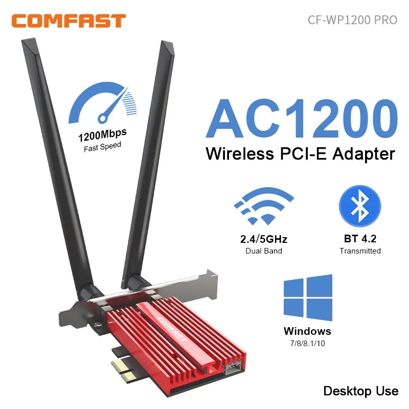 

AC1200 Wi-Fi 5 PCI-E беспроводной адаптер 6 дБи Антенна 2,4/5 ГГц PCIE сетевая карта для Bluetooth 4,0 Настольный Windows 7/10/11 WiFi карта