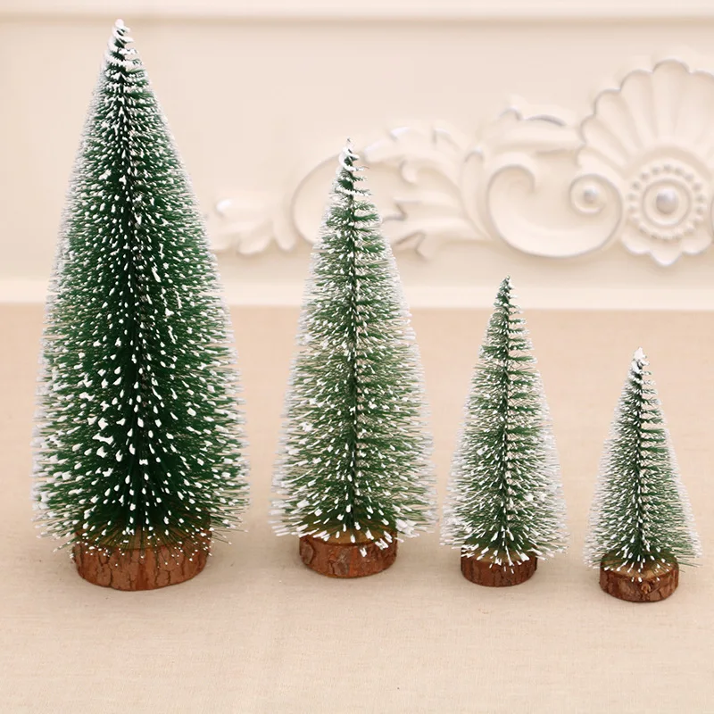1PC Mini Christmas Tree Pine Needle Flocking Dip White Cedar Desktop Small Christmas Tree Desktop Wooden Ornament