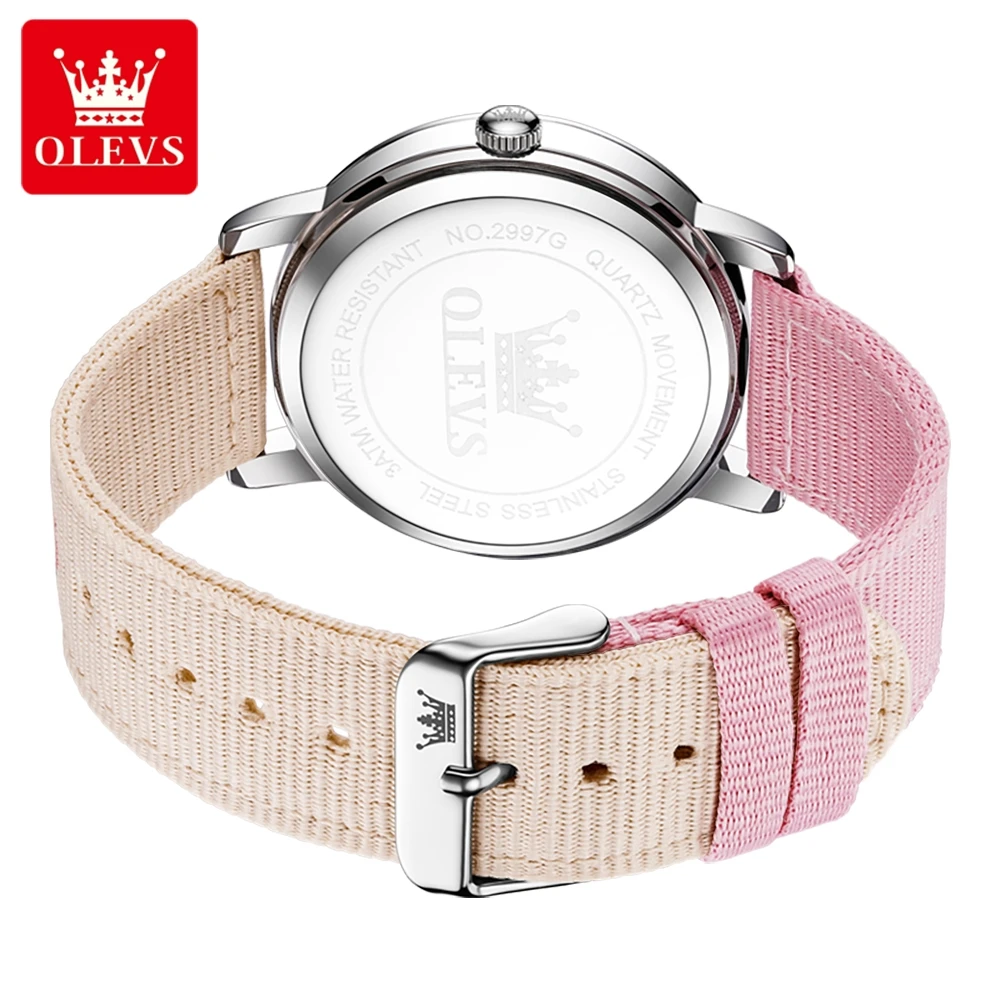 OLEVS 2997 Unisex Student Quartz Watch Nylon Strap Date Window Red Number Dial Wristwatch for Men Women Teens