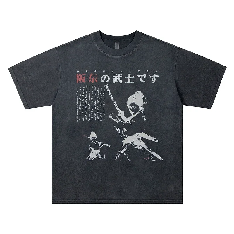 

Japanese T-shirt Summer Cotton Short-sleeved Cotton Printed Men's Summer Cotton Short-sleeved Cool Trendy Round Neck T-shirt