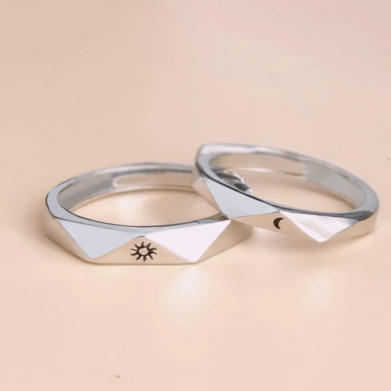 Klassischer offener Paarring mit Sonne und Mond für Damen und Herren, romantisch, schwarz, weiß, passender Fingerring-Set, Schmuck, Hochzeitstag, Geschenke – Detail 7