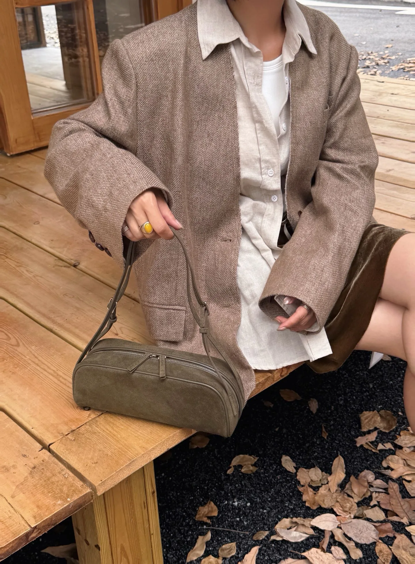 Suede Cowhide Women Shoulder Bag Retro Cylinder Underarm Handbag Adjustable Strap Casual Daily Commuter Small Purse