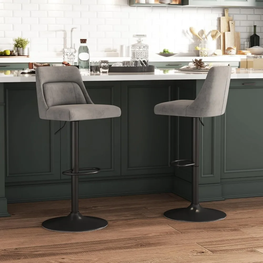 Contemporary Velvet-Covered Swivel Bar Stools: Adjustable High-Back Counter Height Chairs for Kitchen Islands