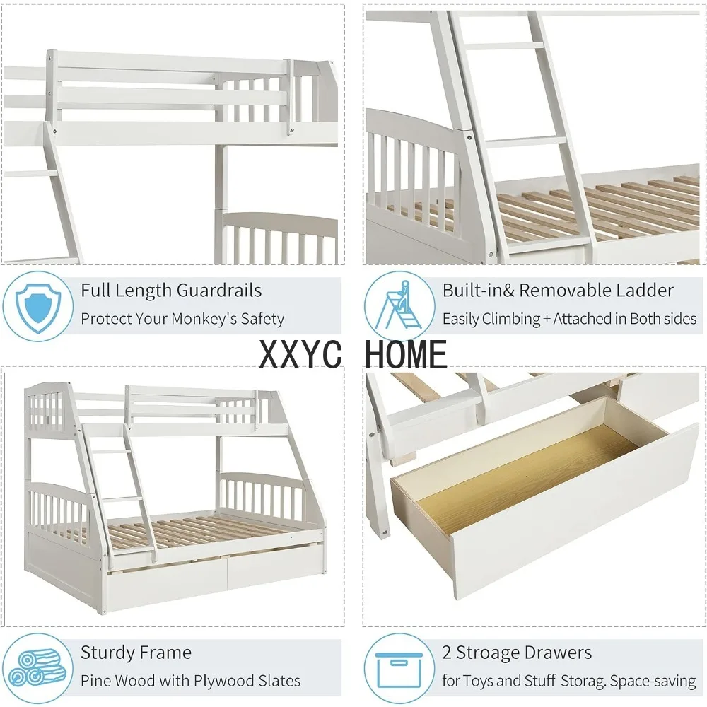 Kinderbedframe, Converteerbaar Tot 2 Gescheiden Bedden, Kinderbedframe