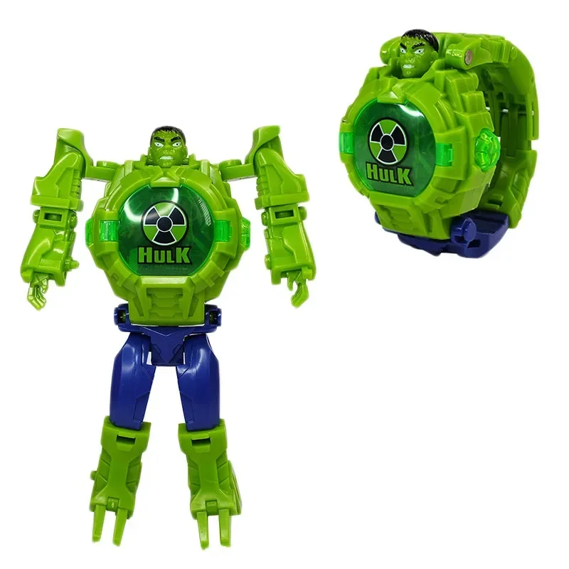 Marvel Iron Man Spiderman dessins animés montre pour enfants déformation Robot 3d LED montre lumineuse modèle pour enfants montre jouet