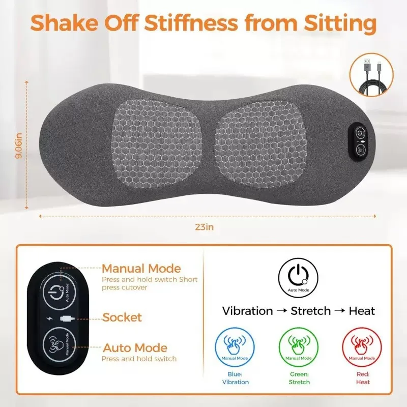 Lumbar Support Pillow, Back Massager with Heating, Ergonomic Memory Foam Cushion for Office Chair Car Seat