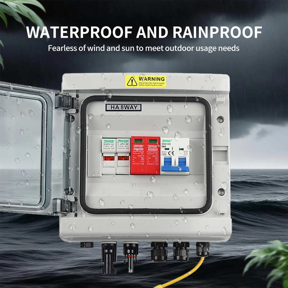 

PV Combiner Box DC 500V 1 Input 1 Output With Surge Lightning Protection DC Fuse MCB SPD Solar Photovoltaic IP65 Waterproof Box