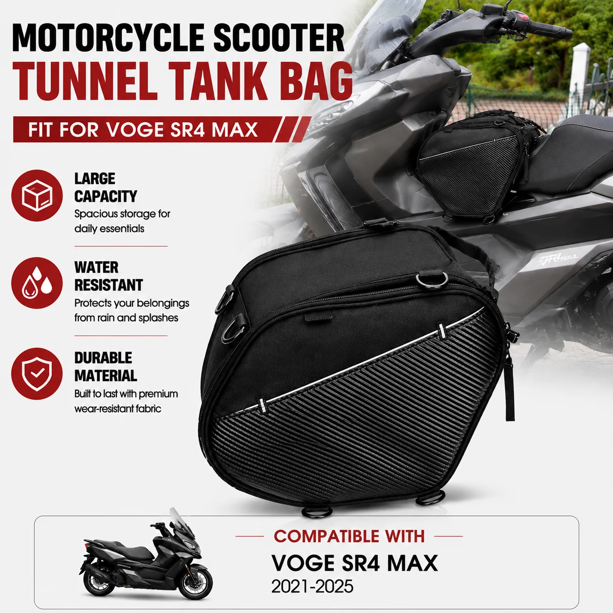 voge-sr4-max用スクータートンネルシートバッグ、バイク収納バッグ、防水シート下オーガナイザーアクセサリー
