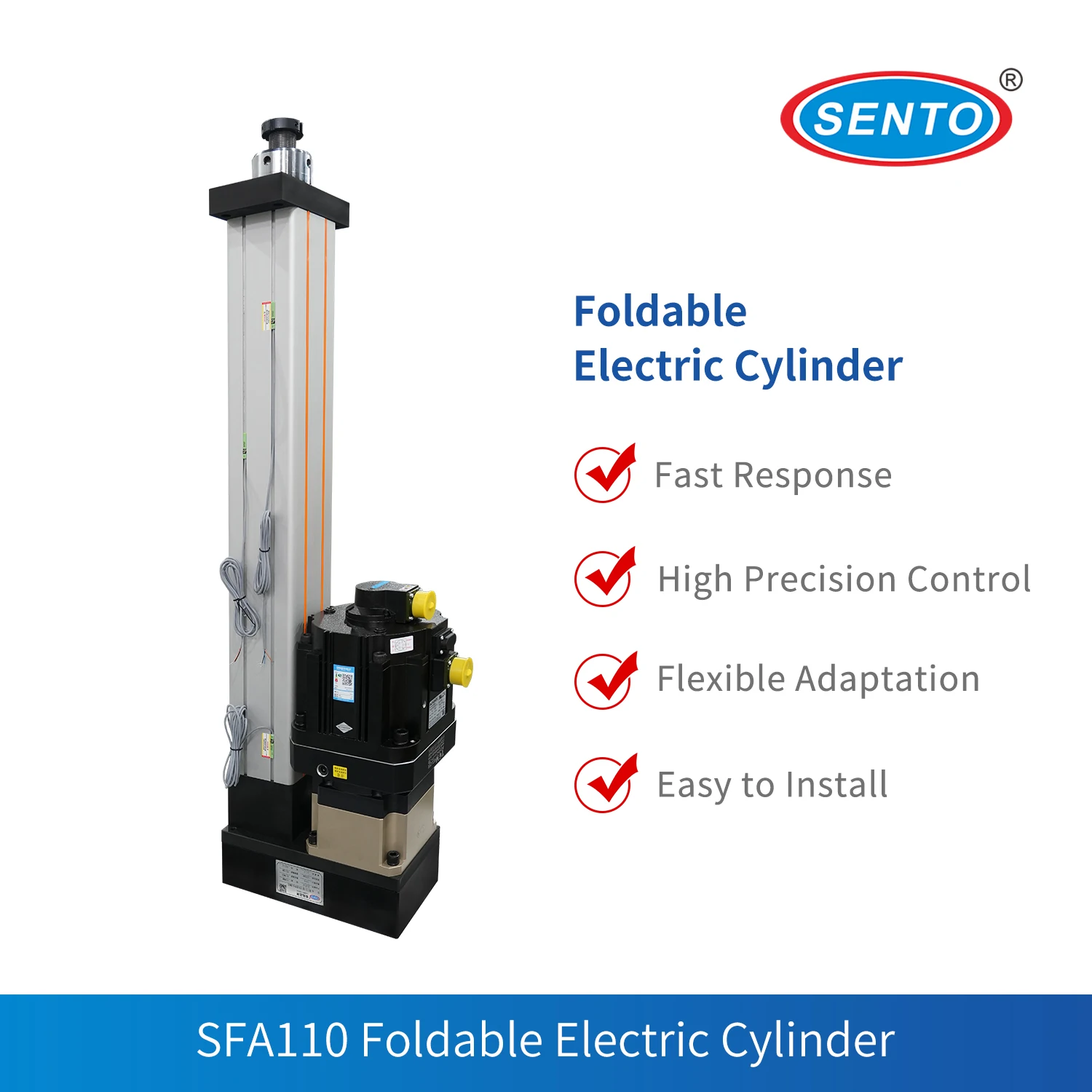 

SFA110-10QF-39KN-R600 -SENTO Servo Electric Cylinder, High Precision, Stable Thrust, for Automation, Press Fitting, Positioning.