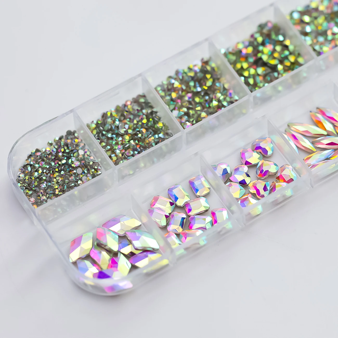 12 griglie 3D AB Nail Art strass misto rotondo cuore goccia forma quadrata vetro diamante pendenti per unghie artigianato fai da te accessori per manicure