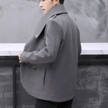 Men's Large Collar Double-Breasted Wool Coat 6 Winter Men's Large Collar Woolen Jacket Korean Slim Fit Casual Business Coat Double-breasted Streetwear Overcoat Men Clothing 6
