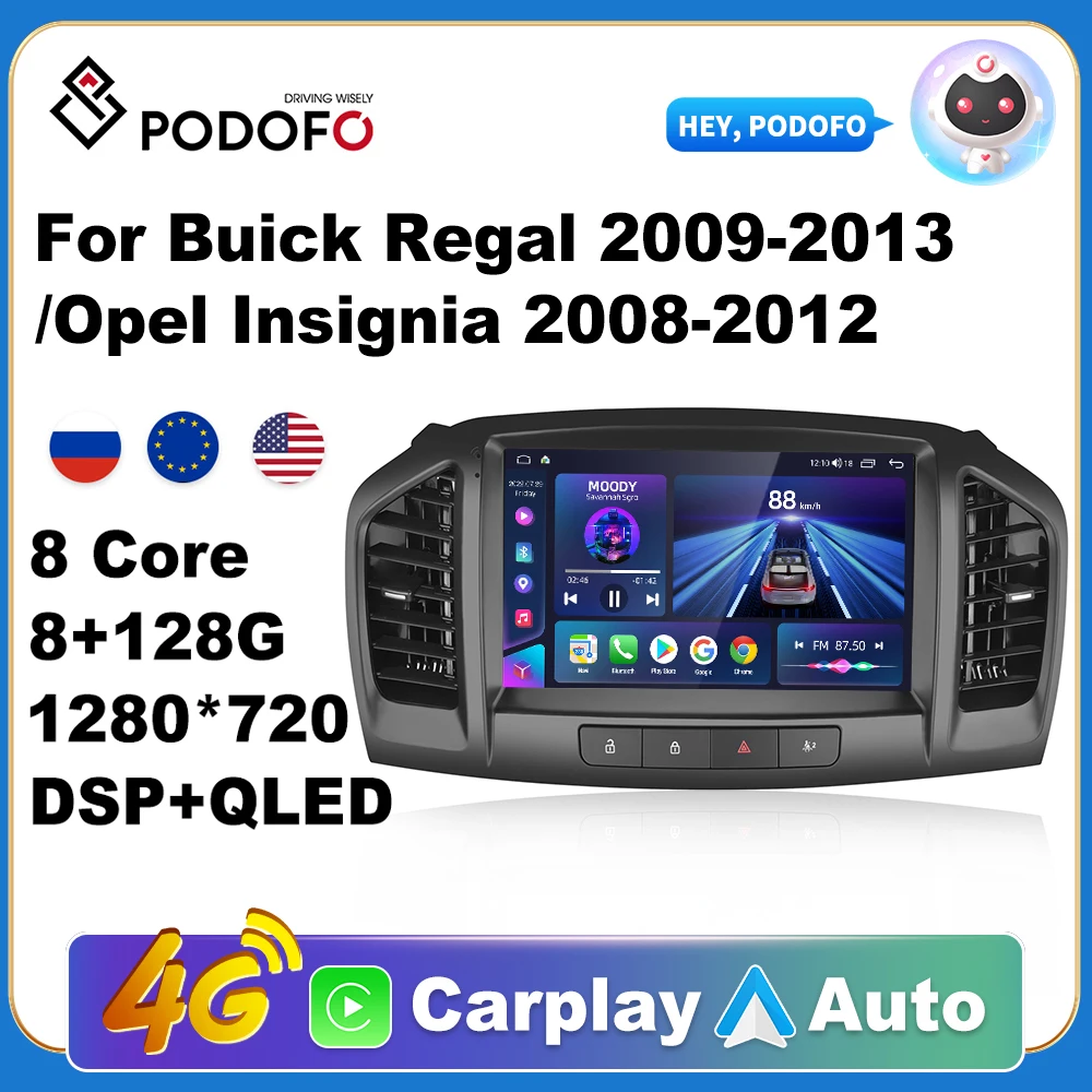 

Podofo AI Voice Android Carplay Car Radio For Buick Regal 2009-2013/Opel Insignia 2008-2012 2din Android Auto 4G Multimedia Navi