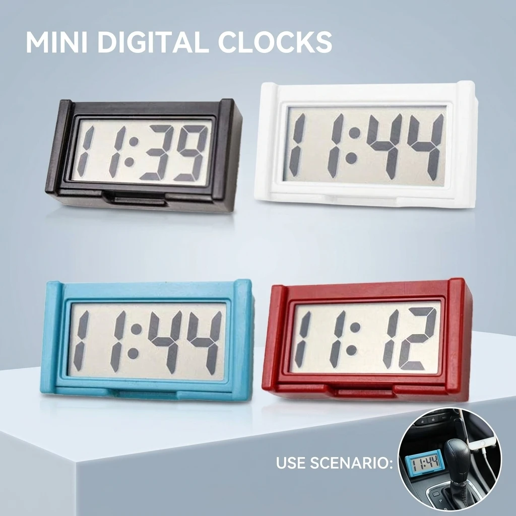 Mini Digital Car Dashboard Clock LCD Time Date Display Car Clock Decoration Desktop Accessories Adhesive Home Stick Self