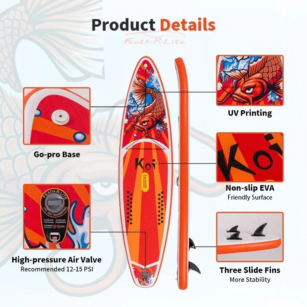 FunWater-Inflável Stand Up Paddle Board, Paddling Surf Board, carga máxima 12-15 PSI, 180kg, 350x84x15cm