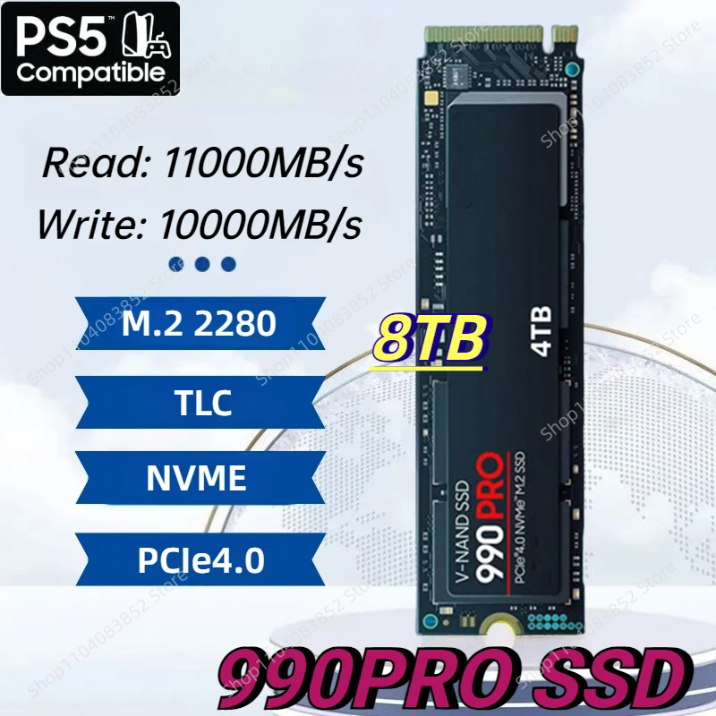 

Newest 990PRO 8TB 4TB 2TB 1TB SSD M.2 2280 PCIe Gen 4.0 X 4 NVMe Internal Solid State Drive for Desktop PS5 Gaming PC Laptop PS4