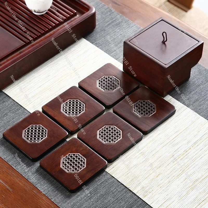 Large Size Bamboo Tea Coaster Set with Frame Solid Wood Cup Mat Tea Tray Pad Kung Fu Tea Accessories Household Teaware Holder
