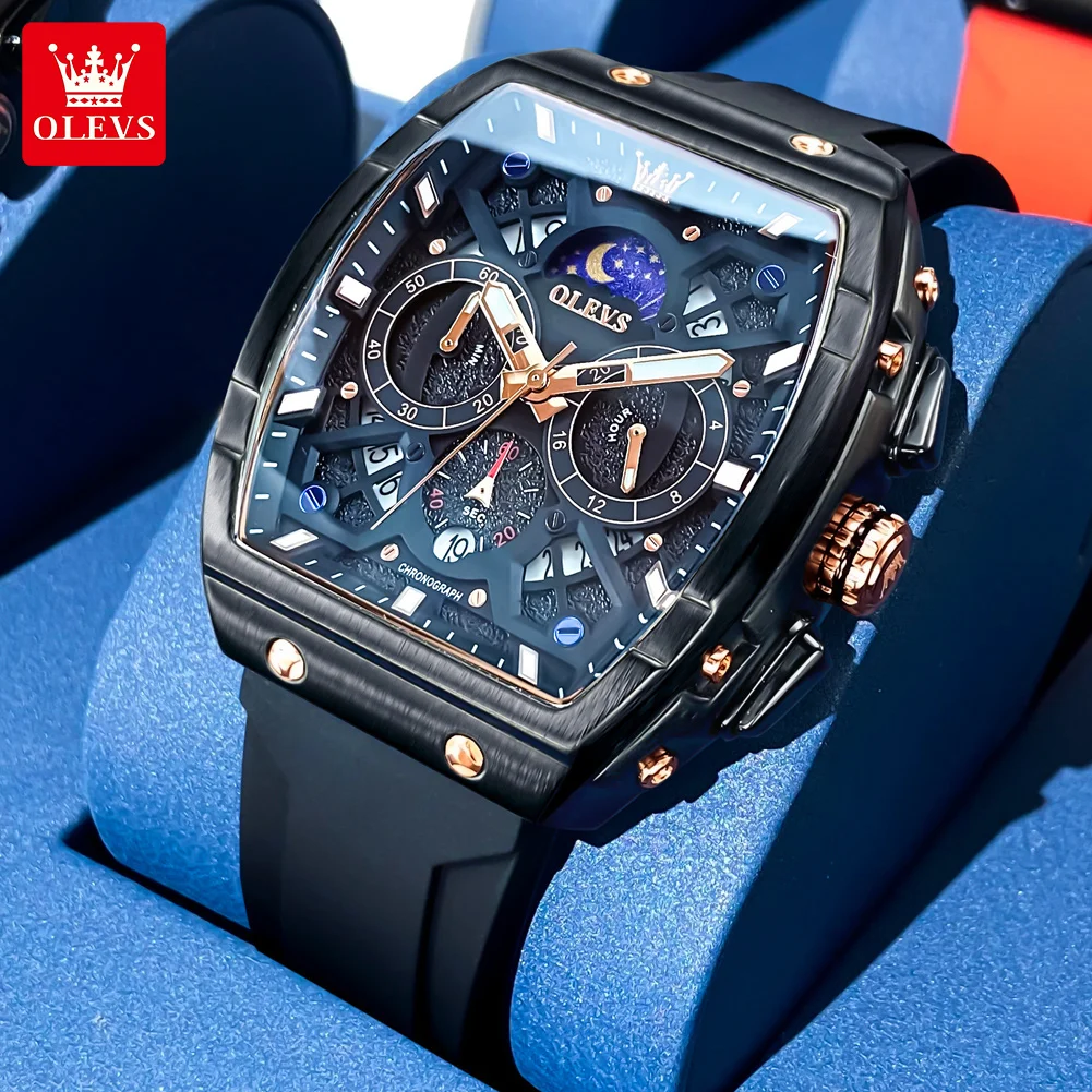 

OLEVS 2942 Men Watch Luxury Hollow Quartz Watch Fashion Automatic Date Luminous Waterproof Chronograph Original Moon Phase Watch