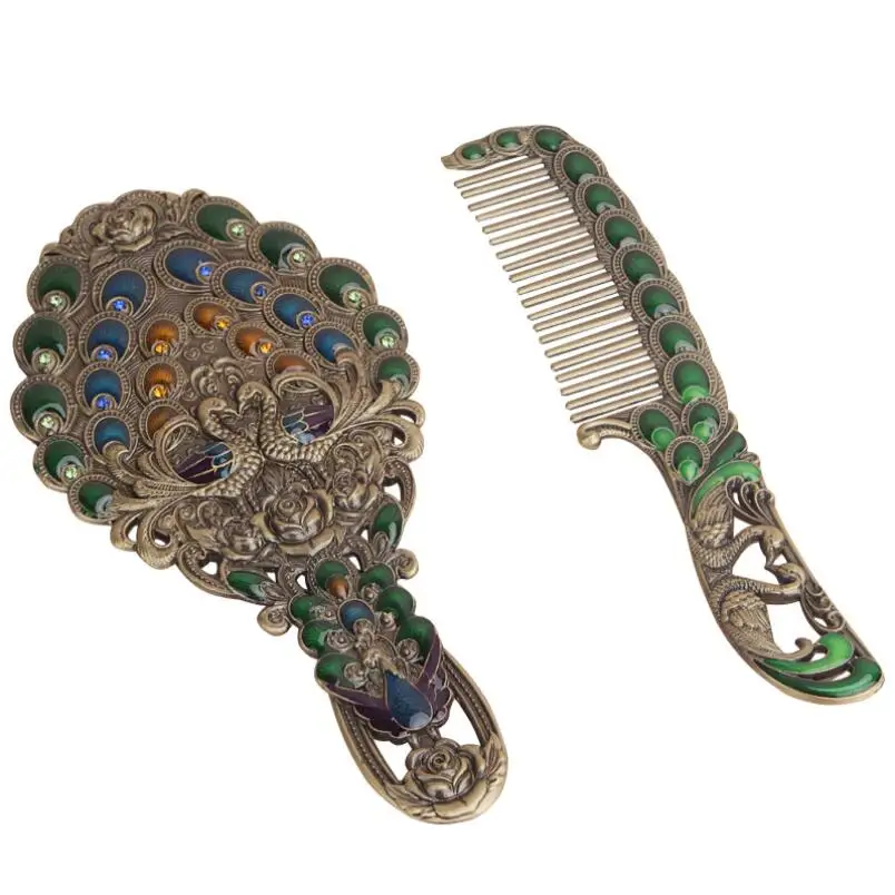 กระจกพกพาแบบย้อนยุคคุณภาพสูง ดีไซน์หรูหรา พร้อมหวี ขนาดเล็ก น่ารัก สไตล์เจ้าหญิง