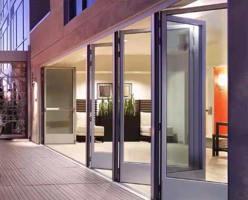 二つ折り折りたたみ式ダブルガラスパティオドア、大型モダン、内部ロック可能アコーディオンスライド式、アルミニウム