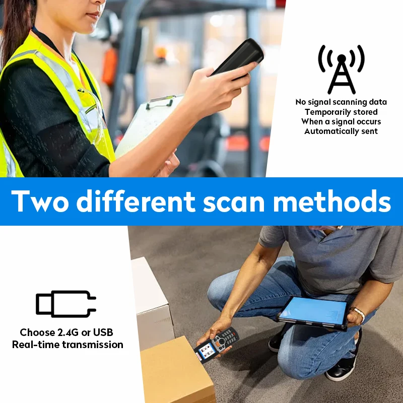 RF4000-1D 2.4g Industrial Wireless Barcode Scanner Handheld Barcode Reader With LCD Screen