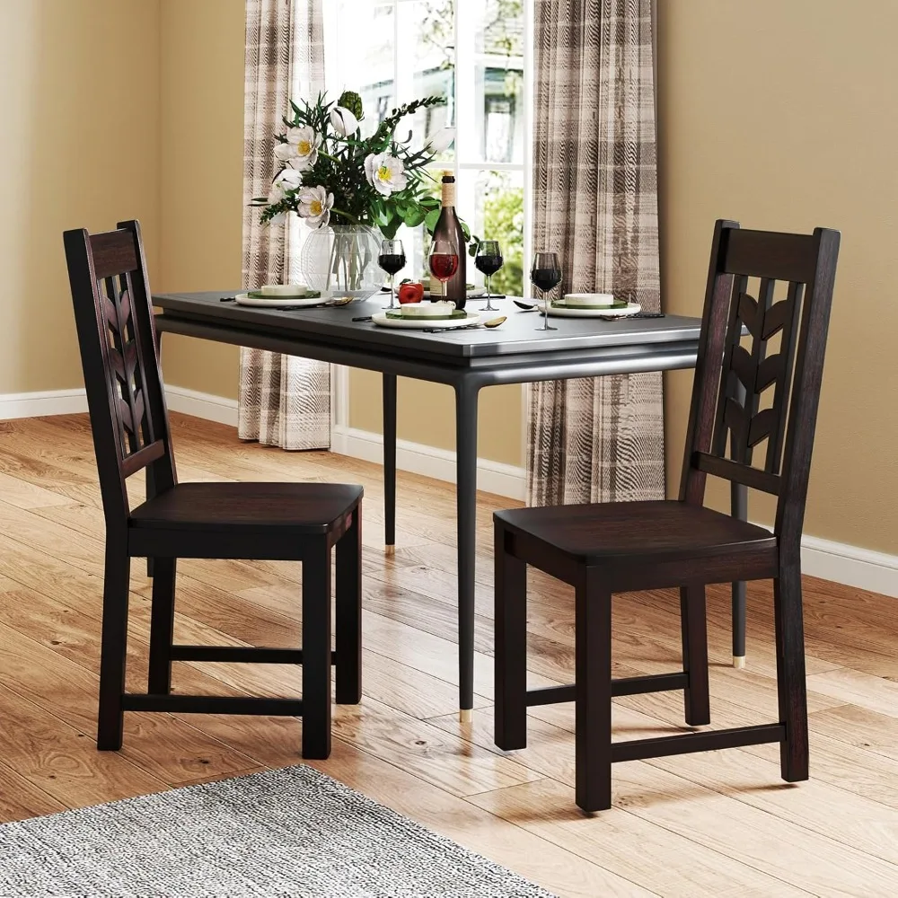 

Wooden Dining Chairs Set of 2, Kitchen Chairs w/Rubber Wood Frame & Leaf-Shaped High Back, Max Load 400 LBS,