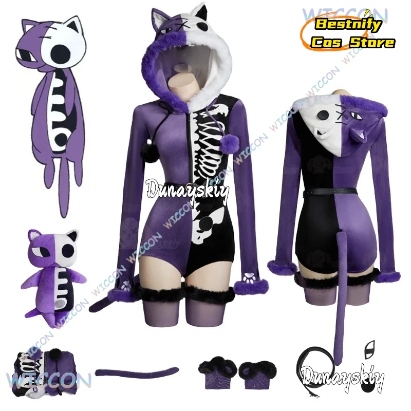 

{Bestnify Cos} Аниме Трусики и чулки с подвязками Косплей Honekoneko Косплей Doujin Костюм Фиолетовый пушистый костюм Женский Хэллоуин