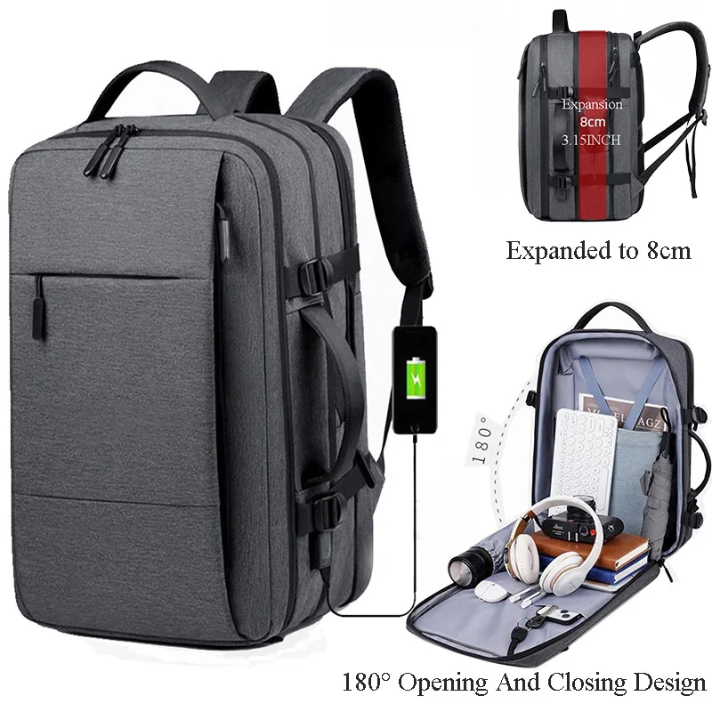 

Airplane Travel Backpack Cabin Black Casual Lap Bag Laptop Man Multifinonal Student Women Handbag With USB Charging Weekender