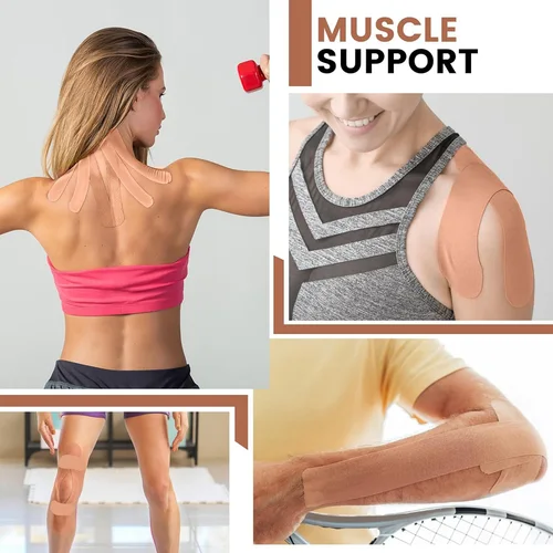 Imagen 2 del producto 5 rollos de cinta de kinesiología precortada | Cinta atlética elástica impermeable, cinta deportiva adhesiva para alivio del dolor muscular y soporte para las articulaciones