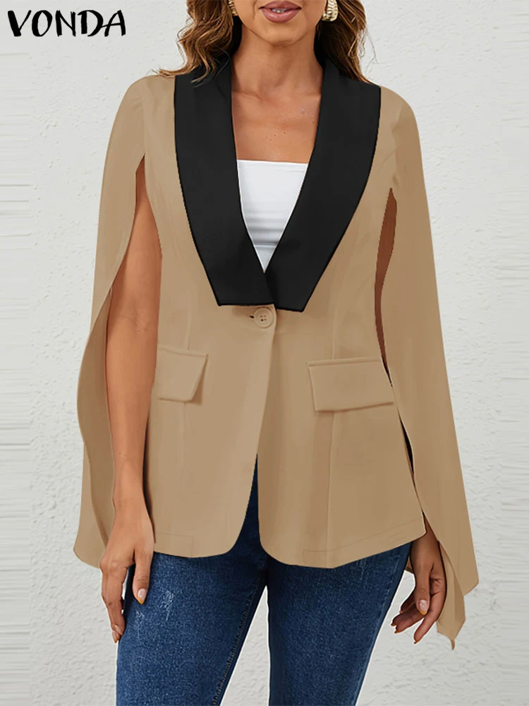 Vonda feminino casual com decote em v blazer 2024 deslocamento simples capa manga ternos colorblock elegante moda jaquetas finas oversized