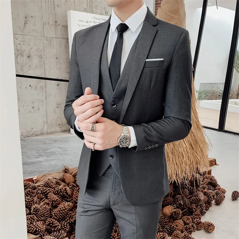 

S-7XL Suit (Blazer+ Vest + Trousers) Men's Fashionable Gentleman Business Banquet Korean-style Formal Dress Casual Wedding Suit