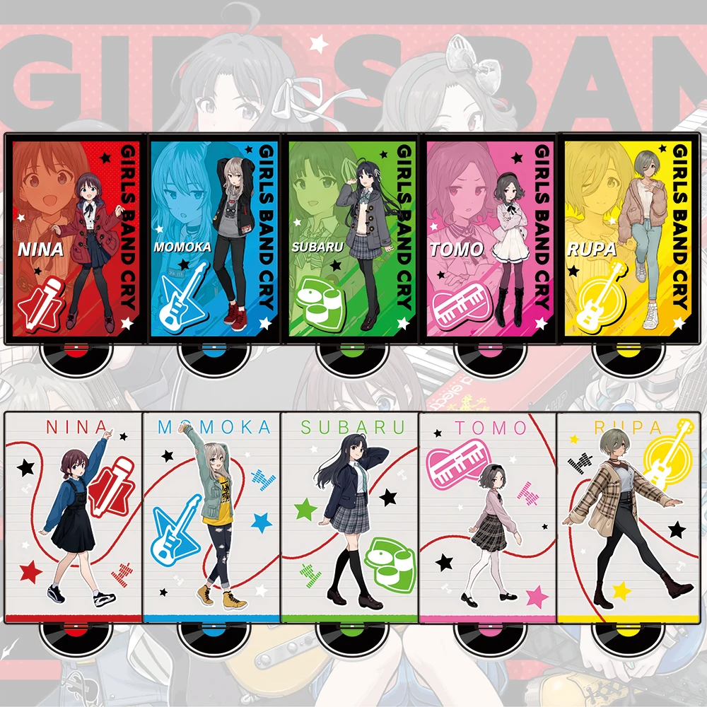 Girls Band Cry Acrylic Stand | Nina Momoka Subaru Tomo Rupa Band Ver. Figure | Premium Double-Sided Anime Ornament Desktop Decor