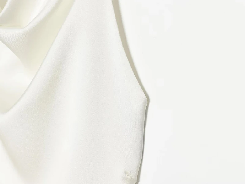 HXAO Satin-Neckholder-Top für Damen, weiß, asymmetrisch, ärmellos, mit offenem Rücken, für den Sommer, schwarz, elegant, rückenfrei, mit Bändern, Tank-Tops – Detail 6