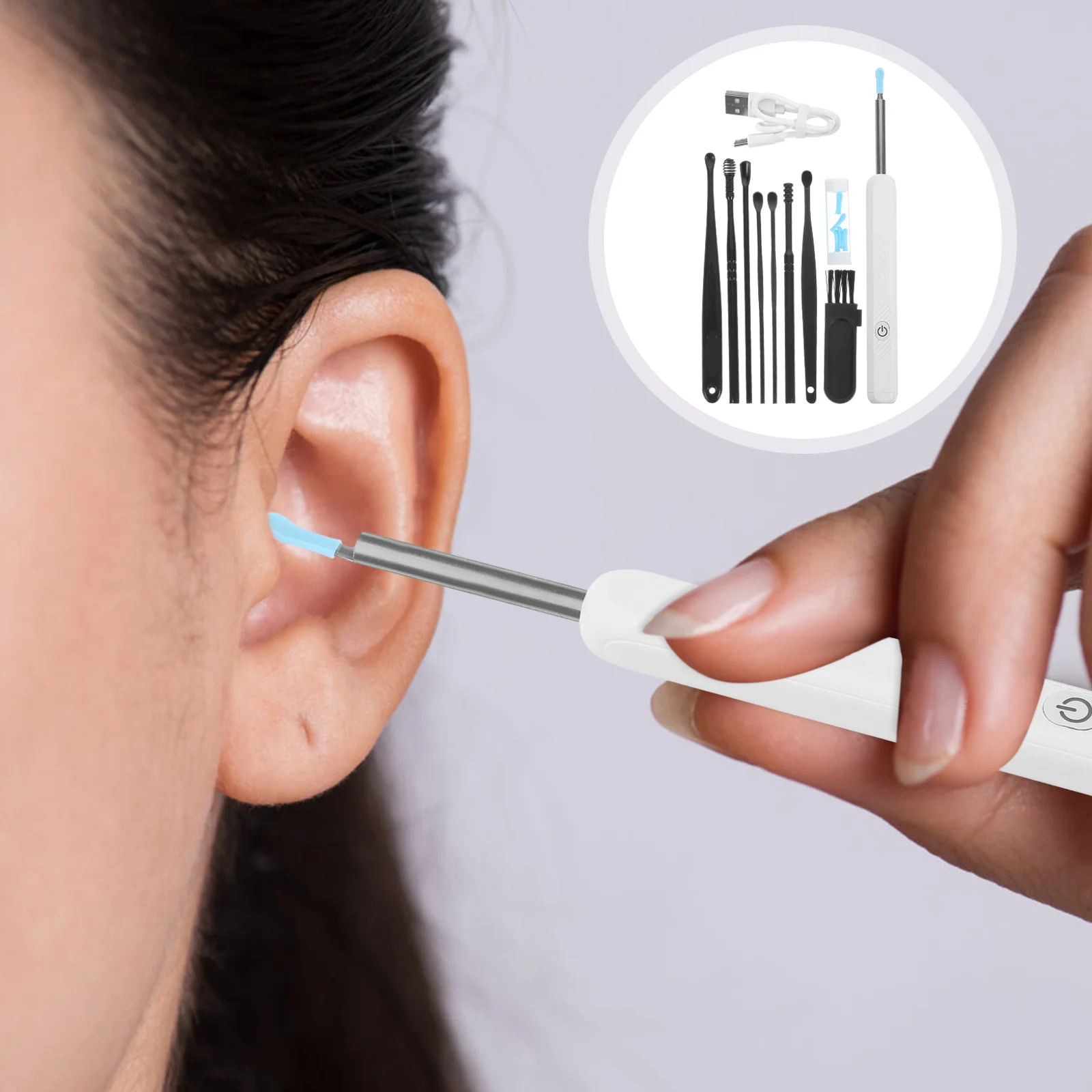 

1 Set Hd Otoscope Cleaning Kit Portable Wax Removal Tool Stainless Metal Spoon For Home Use Cleaner Tool Ear Wax Removal Kit Ear