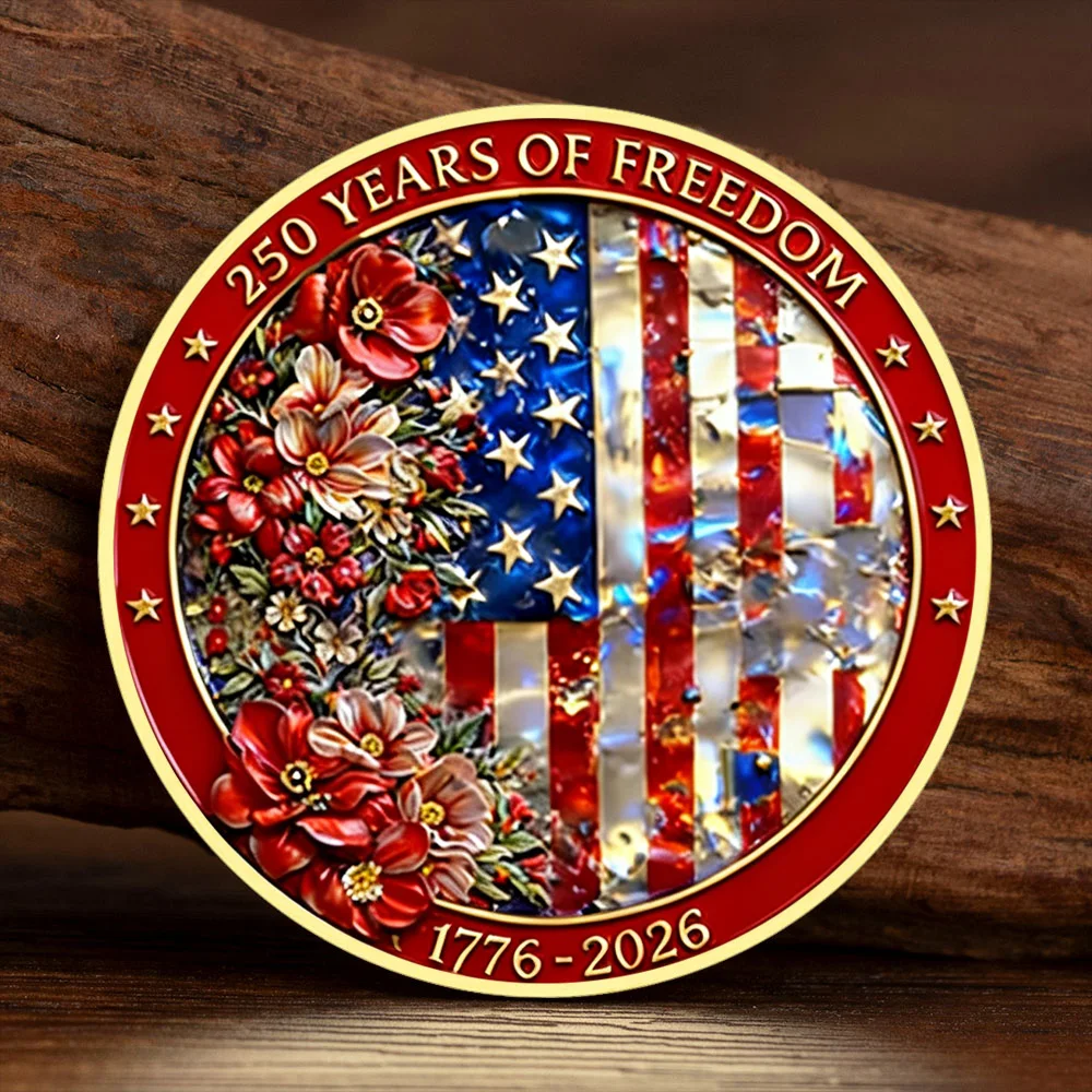 250 Years of American Freedom: 1776–2026 Gold Plated Souvenir Coin Red Rose Flower Collection Coin