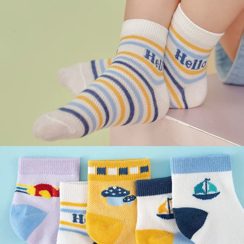 Five Pairs Boys Girls Sock Cotton 2022 Spring Autumn Breathable Sports School Short Boat Socks For Children