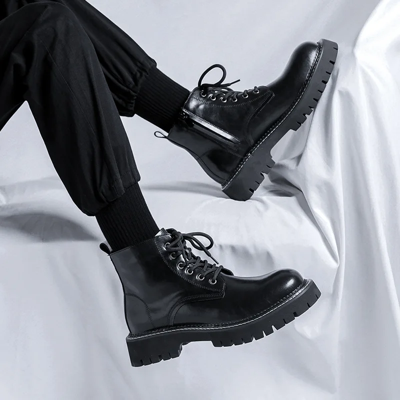 

men's casual original leather boots lace-up platform shoes business office dresses cowboy ankle boot spring autumn short botas