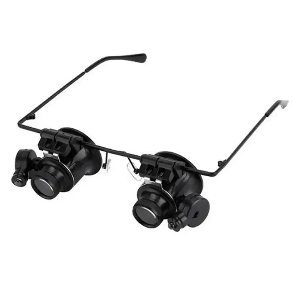 with LED Lights 20X Magnifier Double Eye Glasses Hands-free Portable 20X Lens Magnifying Eyewear Headband Mount Multi-functional