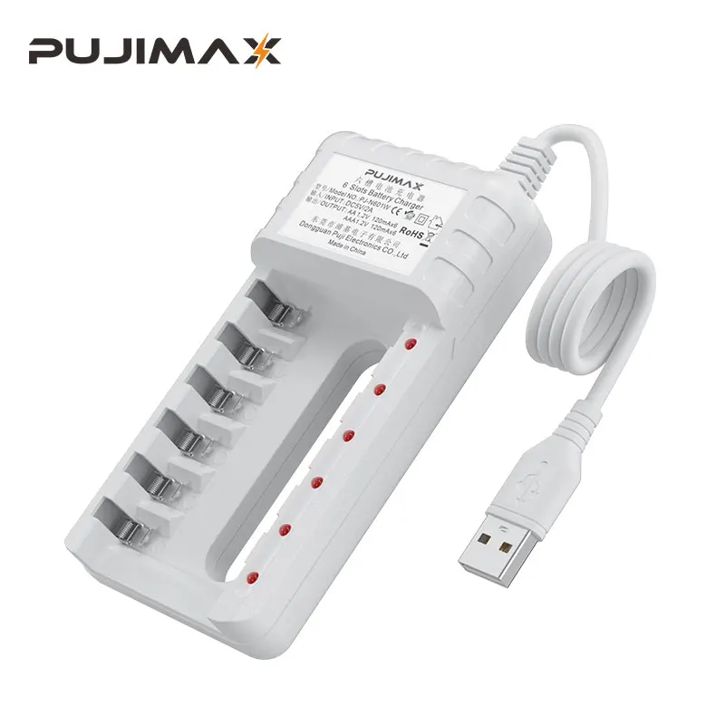 PUJIMAX Battery Charger Intelligent 6slot USB Cable For AA/AAA Ni-Cd Rechargeable Batteries For Remote Control Microphone Camera