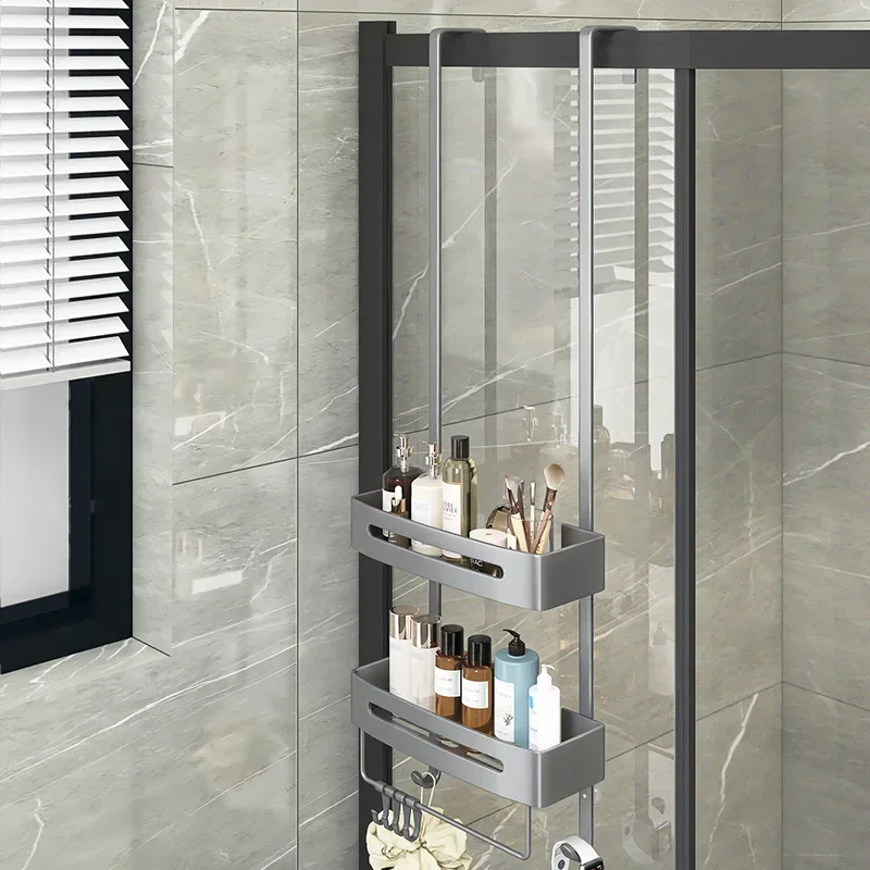 Multifunctional Glass Door Bathroom Shelf, Thickened Storage, Towel Rack, Household Organizer, Modern Cabinet